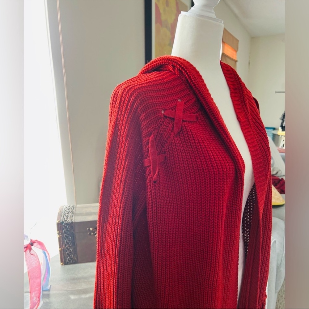 Signature Studio Ribbed Cardigan Sweater - Vibrant Burnt Orange Red - NWT - L